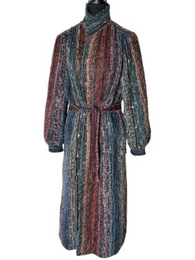MJ SEATTLE Vintage Mohair Lightweight Long Jacket Coat Duster Belt Medium Large